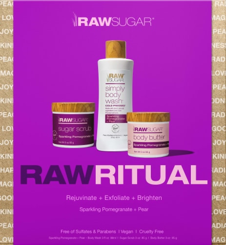 Raw Sugar® Raw Ritual Sparkling Pomegranate + Pear Body Care Perspective: front