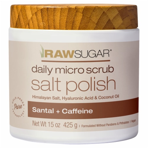 Raw Sugar® Daily Micro Scrub Salt Polish - Santal+ Caffeine Perspective: front
