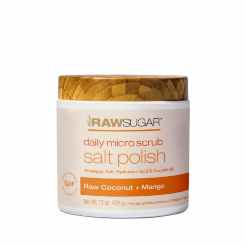 Raw Sugar® Daily Micro Scrub Salt Polish - Raw Coconut + Mango Perspective: front