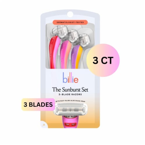Billie 3-Blade Disposable Razors for Women with Easy Glide Aloe Shave Soap The Sunburst Set Perspective: front