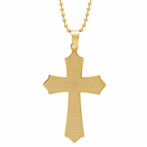 18kt Gold Plated Our Father Lords Prayer Cross Pendant Perspective: front