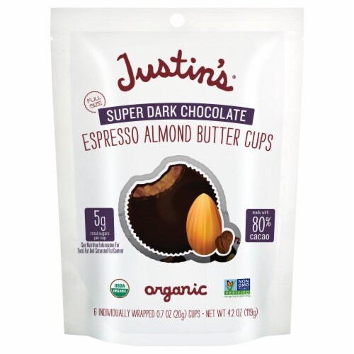 Justin's® Organic Dark Chocolate Espresso Almond Butter Cups Perspective: front