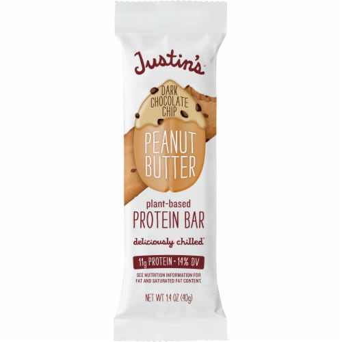 Justin's™ Deliciously Chilled™ Dark Chocolate Chip Peanut Butter Plant Based Protein Bar Perspective: front