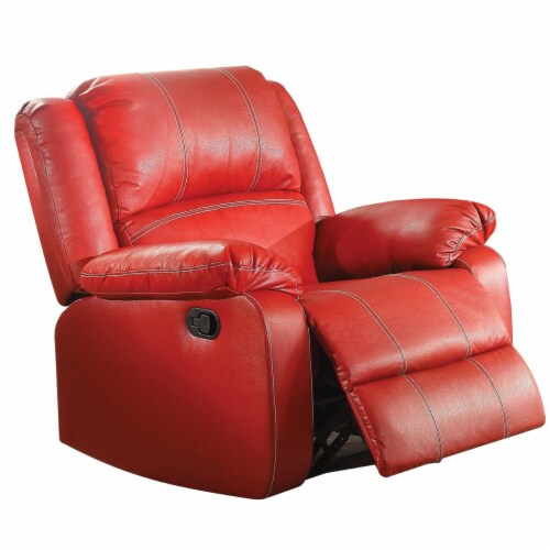Leather Rocker Recliner Chair, Red- Saltoro Sherpi Perspective: front