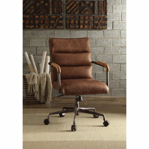 Retro brown leather discount office chair