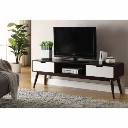ACME Christa 2-Drawer Wooden TV Stand in Espresso and White Perspective: front