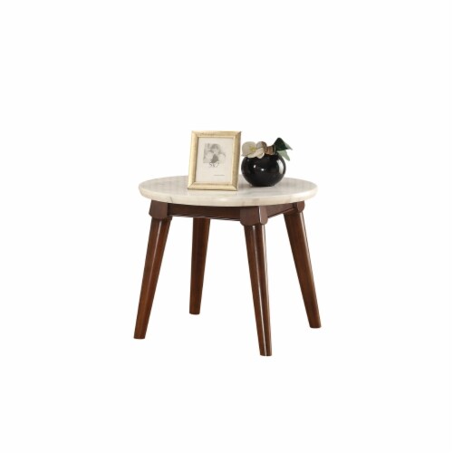 Wooden Base End Table with Marble Top, Walnut Brown- Saltoro Sherpi Perspective: front