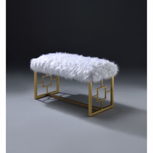 Bagley II - Bench White Faux Fur & Gold Perspective: front