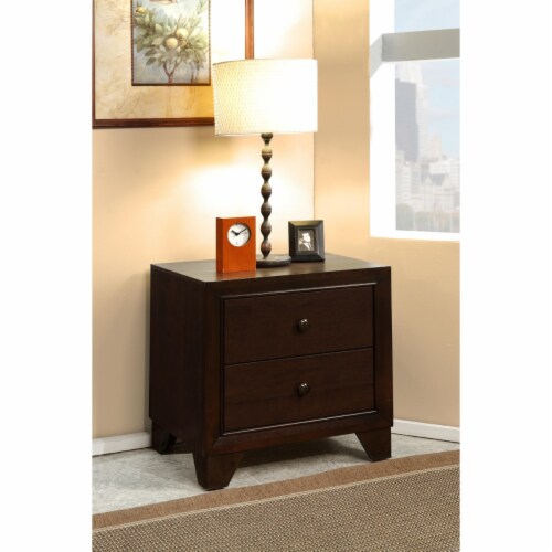 Wooden Night Stand with Two Drawer Espresso Brown Saltoro