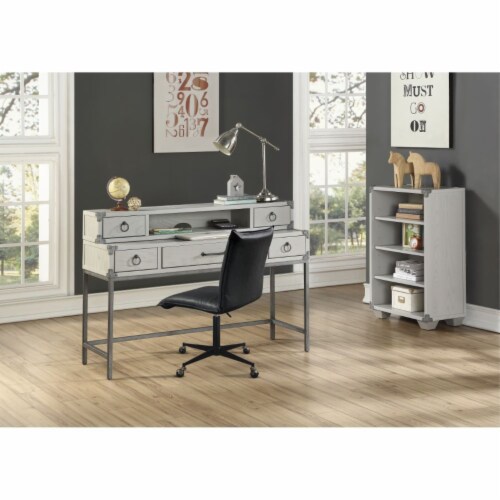 Hutch Desk, Gray Perspective: front