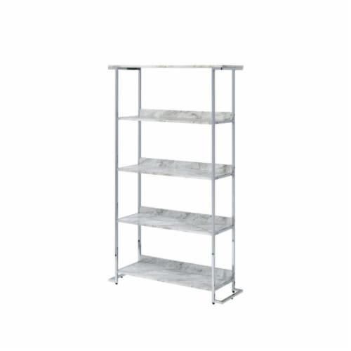 Bookcase, White Printed Faux Marble & Chrome Perspective: front