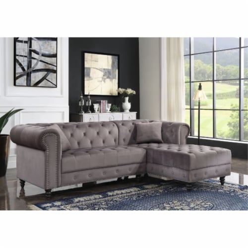 Sectional Sofa w/2 Pillows, Gray Velvet, 1 - Pick 'n Save