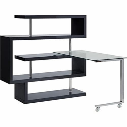 Writing Desk w Shelf Clear Glass Chrome Black High Gloss Finish 1 Kroger
