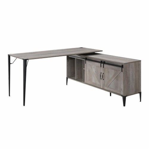 Writing Desk, Gray Oak & Black Finish Perspective: front