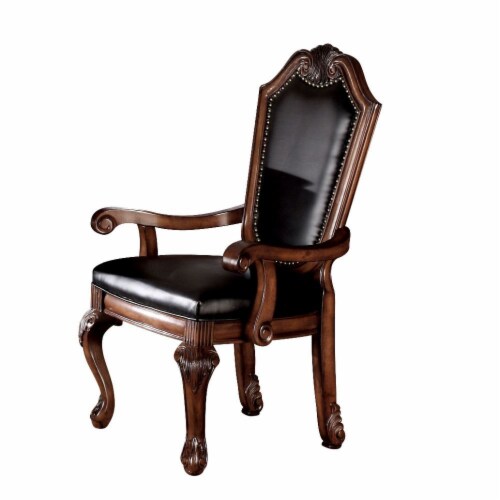 10039A Arm Chair (Set-2) - Black PU & Cherry Perspective: front
