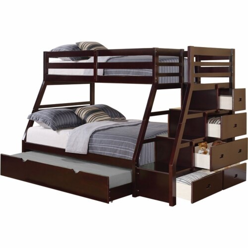 ACME Jason Wooden Twin over Full Storage Bunk Bed with Trundle in Espresso 1 Fred Meyer