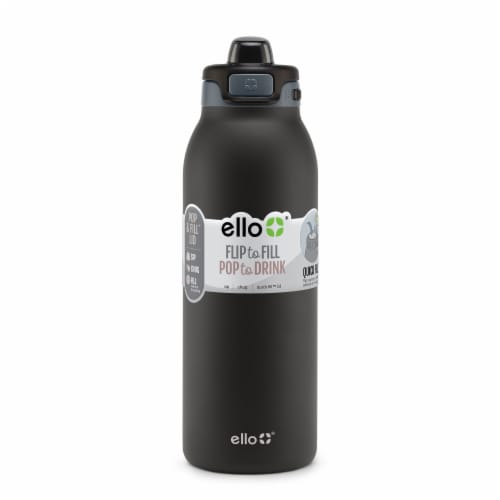 Ello® Pop & Fill 40oz Stainless Steel Water Bottle - Tonal Black Perspective: front