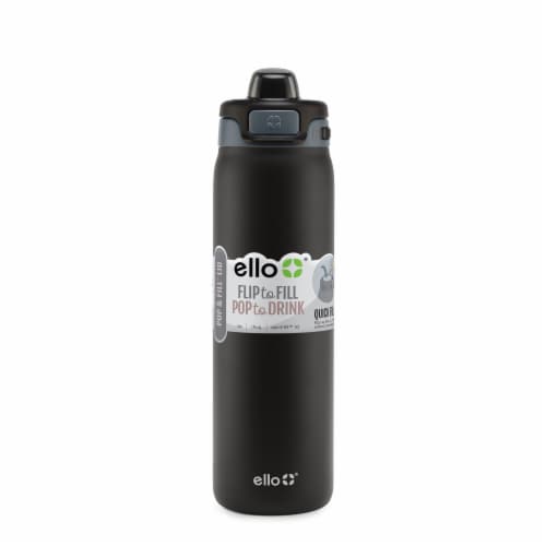Ello® Pop & Fill Stainless Steel Water Bottle - Tonal Black Perspective: front