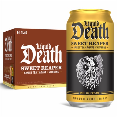 Liquid Death, Sweet Reaper Iced Tea, Southern Style Sweet Tea Perspective: front