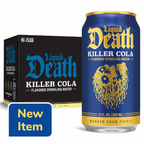 Liquid Death Killer Cola Soda-Flavored Sparkling Water Cans Perspective: front