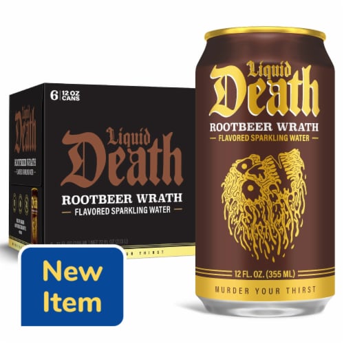 Liquid Death Rootbeer Wrath Sparkling Water Cans Perspective: front