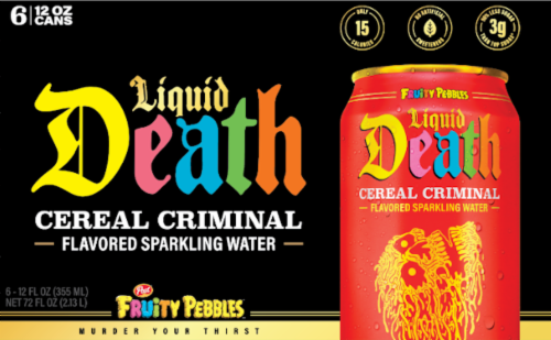 Liquid Death Cereal Criminal Soda-Flavored Sparkling Water Perspective: front