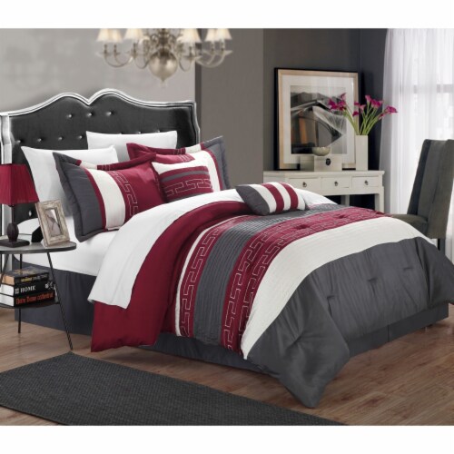 Chic Home Coralie 6-piece Comforter Set Hotel Collection Burgundy King Perspective: front