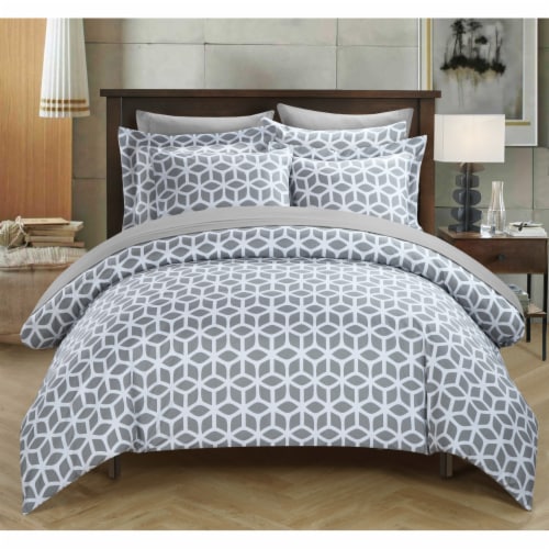 Chic Home Avaline 3 Piece Duvet Cover Set Geometric Diamond Print Design Bedding Zipper Perspective: front