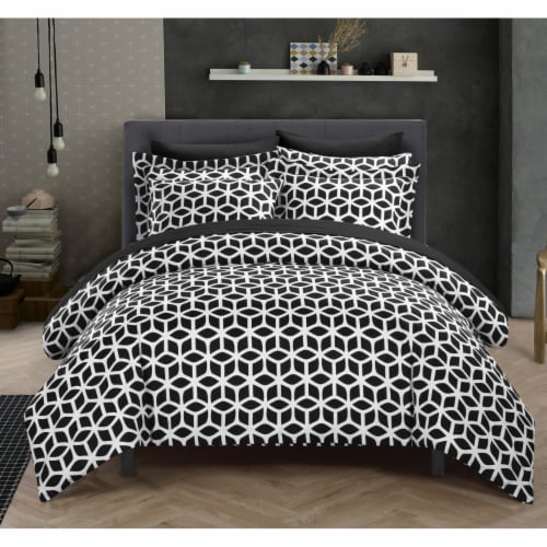 Chic Home Avaline 3 Piece Duvet Cover Set Geometric Diamond Print Design Bedding Zipper Perspective: front