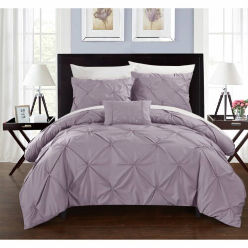 3 or 4 Piece Whitley Pinch Pleated, ruffled and pleated complete Duvet Cover Set Shams and Perspective: front