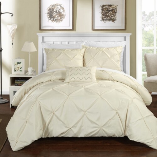 Weber 8 Piece Duvet Cover Set Pinch Pleat Ruffled Design Embellished Zipper Closure Bedding Perspective: front