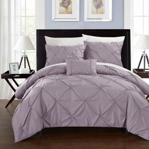 Weber 8 Piece Duvet Cover Set Pinch Pleat Ruffled Design Embellished Zipper Closure Bedding Perspective: front