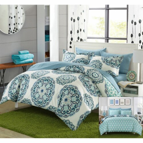 2/3 Piece Majorca Super soft microfiber Large Printed Medallion REVERSIBLE with Geometric Perspective: front