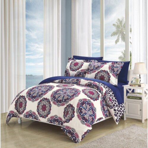 2/3 Piece Majorca Super soft microfiber Large Printed Medallion REVERSIBLE with Geometric Perspective: front