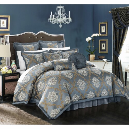 9 Piece Aubrey Decorator Upholstery Quality Jacquard Scroll Fabric Complete Master Bedroom Perspective: front