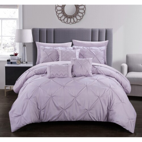 Alvatore Pinch Pleated Bed in a Bag Comforter Set lavender queen