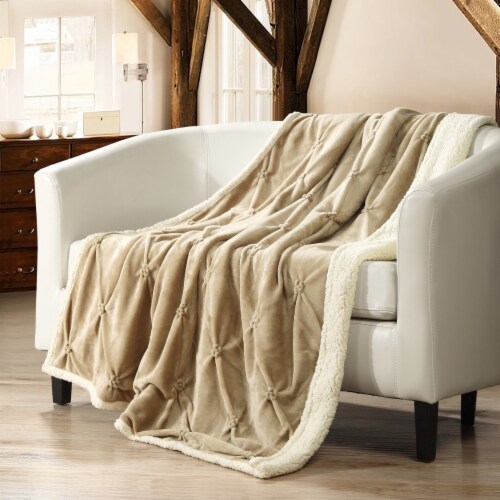 Dearfoams Grey Embossed Sherpa with Solid Sherpa Reverse Throw, POLYESTER, 50 in x 60 in, Size: 50 x 60