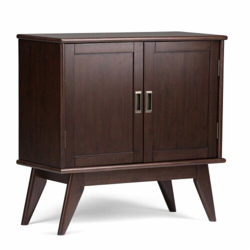 Simpli Home Draper Mid-Century Hardwood Storage Cabinet - Auburn Brown Perspective: front
