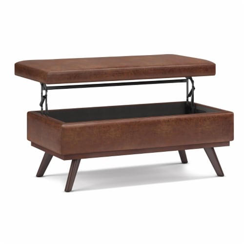 Simpli Home Owen Lift Top Large Coffee Table Storage Ottoman Distressed Grey Faux Leather Dis Distressed Vegan Leather Mariano s