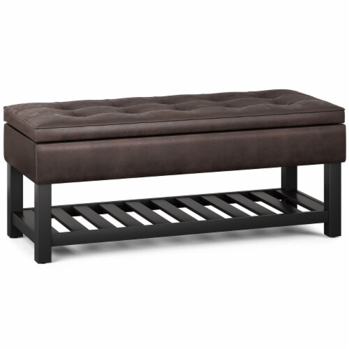 Cosmopolitan Ottoman Bench in Distressed Vegan Leather Distressed
