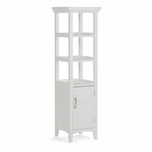 Simpli Home Avington Contemporary Wooden Bath Storage Tower in Pure White Perspective: front
