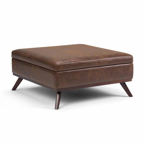Simpli Home Owen Faux Air Leather Square Coffee Table Ottoman in