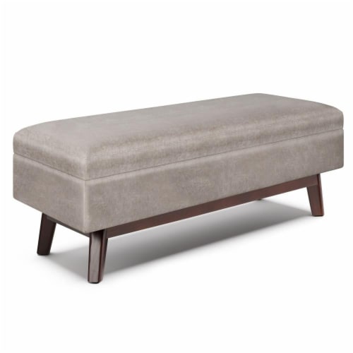 Simpli Home Owen 48 Faux Leather Storage Ottoman in Distressed