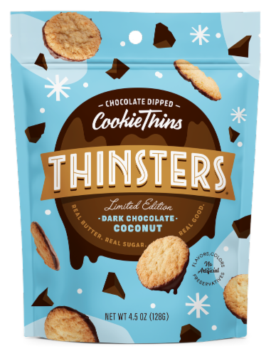 Thinsters Limited Edition Dark Chocolate Coconut Chocolate Dipped Cookie Thins Perspective: front