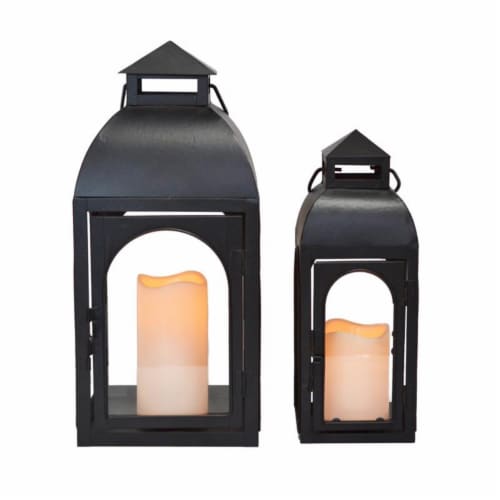 Smart Solar 8081600 15 in. One Mantle Metal Dome LED Candle Lantern - Black - Pack of 2 Perspective: front