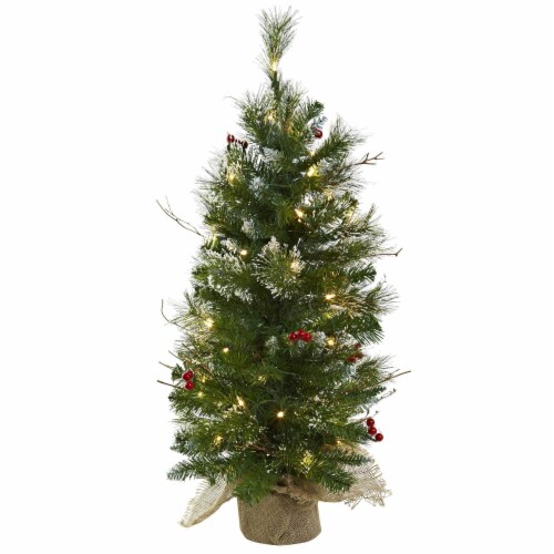 3-ft Christmas Tree w/Berries, Burlap Bag, 124 Tips & 50 Clear Lights Perspective: front