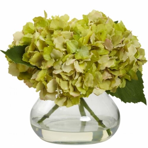 Nearly Natural 1356-GR Blooming Hydrangea With Vase - Green Perspective: front