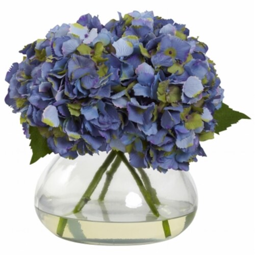 Nearly Natural 1357-BL Large Blooming Hydrangea With Vase - Blue Perspective: front