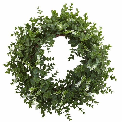 Nearly Natural 4541 18 in. Eucalyptus Double Ring Wreath With Twig Base Perspective: front