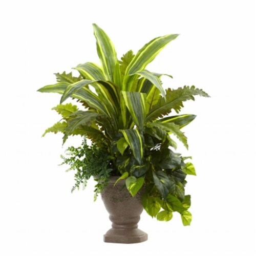 Nearly Natural 6825 25 in. Mixed Yucca- Marginatum- Pothos & Bracken With Planter Perspective: front